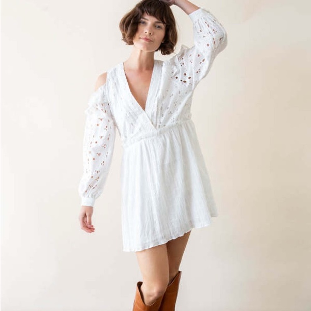 IRO Paris Melia white eyelet cold shoulder dress 36/4